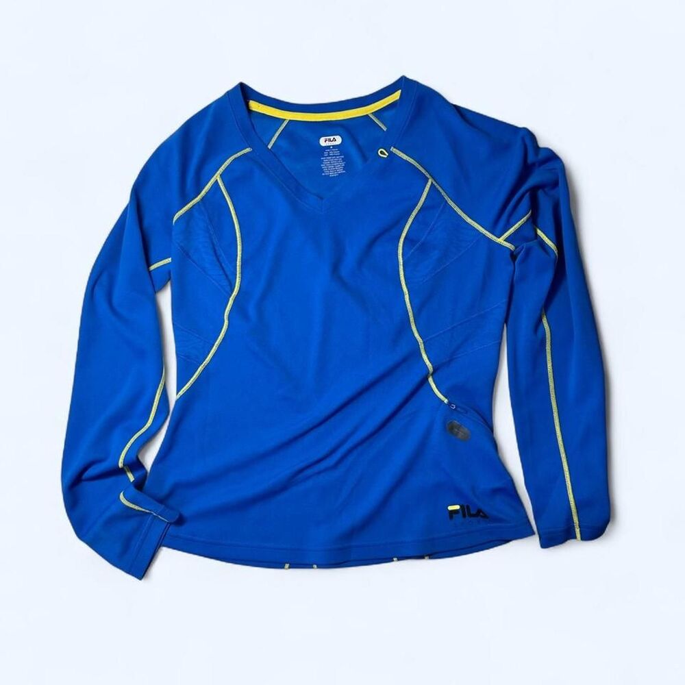 Fila Royal Blue with Neon Yellow Sport Performance Long Sleeve Top Size M